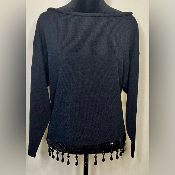 Vintage Lianee Barnes designer unique beaded sweater holiday formal Black med EC - Picture 3 of 11